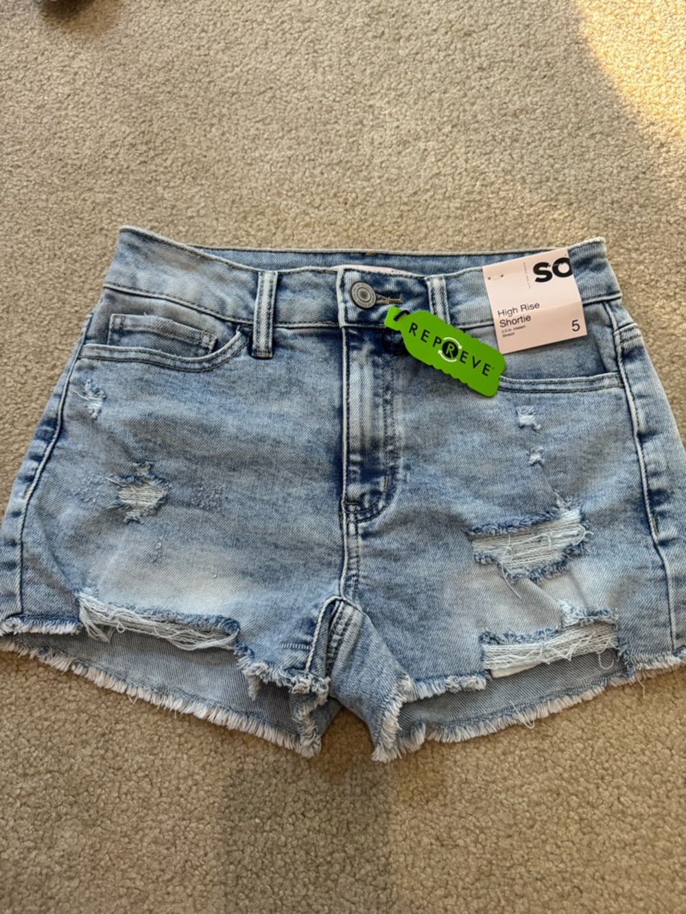 High-Rise Light Wash Denim Shorts - Size 5
